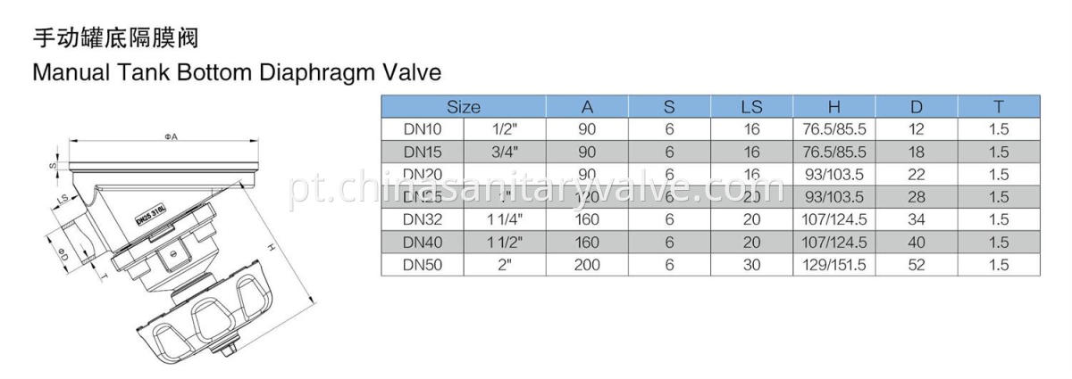 sanitary Weld manual tank bottom valve